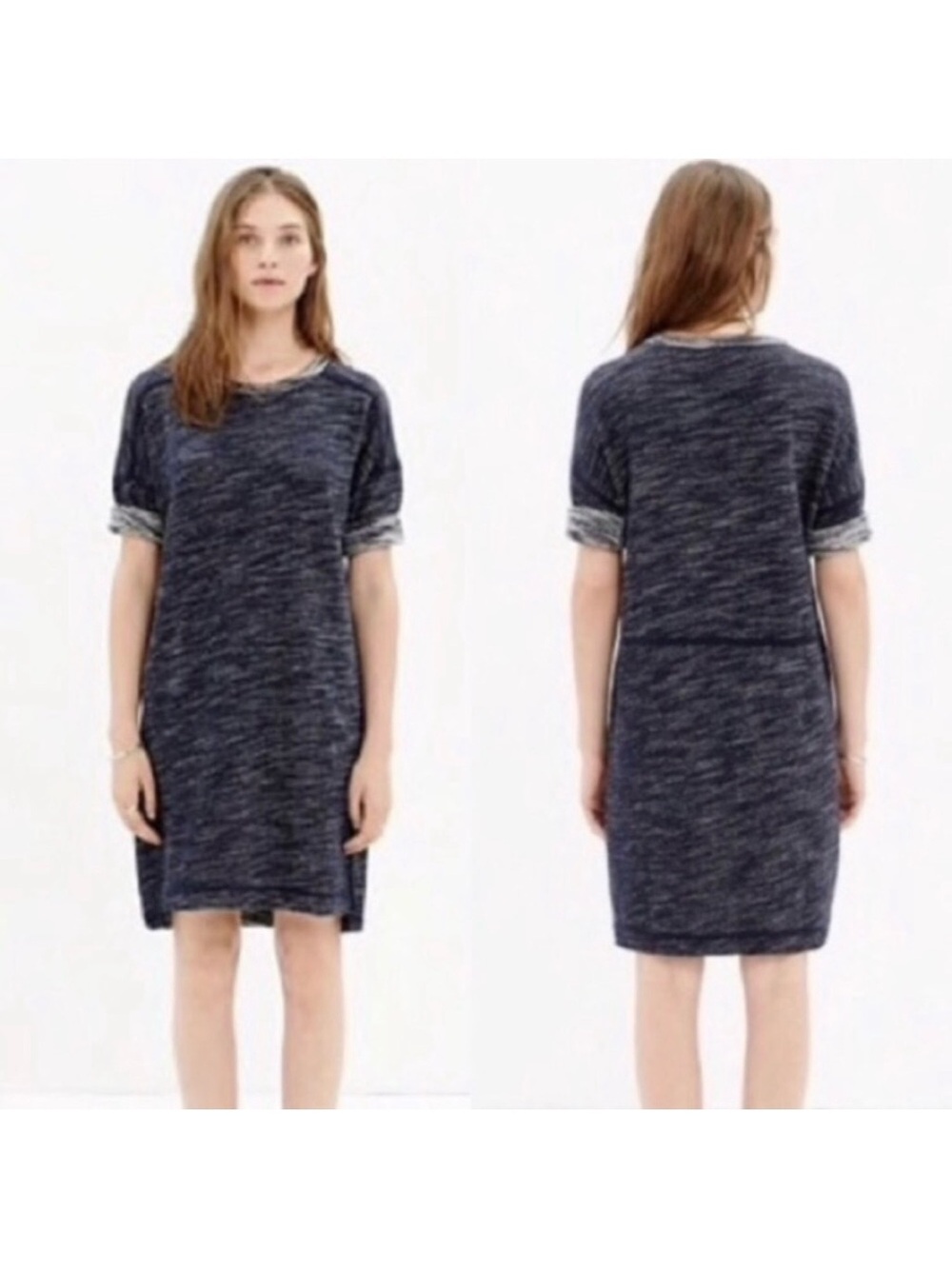 Madewell Textured Sweatshirt Dress: Heathered Navy
